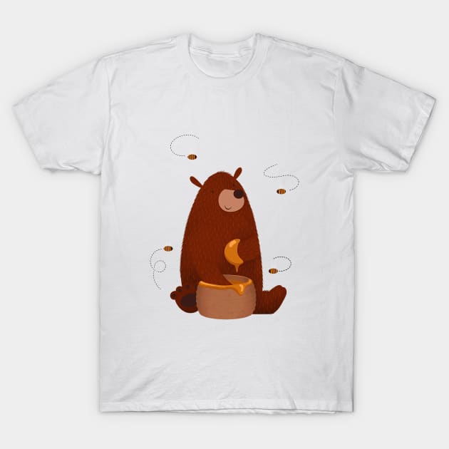 Cute bear eating honey T-Shirt by Kiwibrush